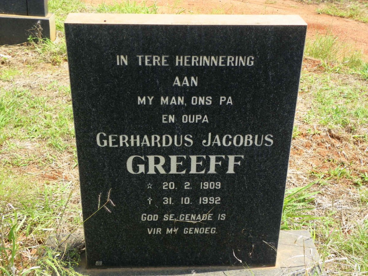 GREEFF Gerhardus Jacobus 1909-1992