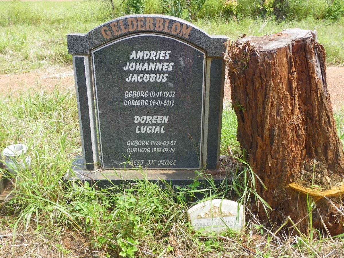 GELDERBLOM Andries Johannes Jacobus 1932-2012 &amp; Doreen Lucial 1938-1987