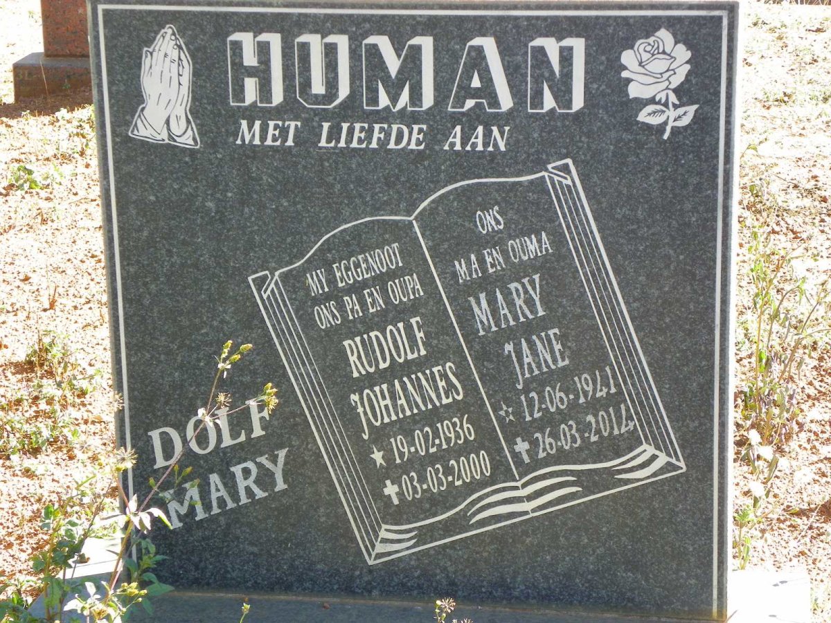 HUMAN Rudolf Johannes 1936-2000 &amp; Mary Jane 1941-2014