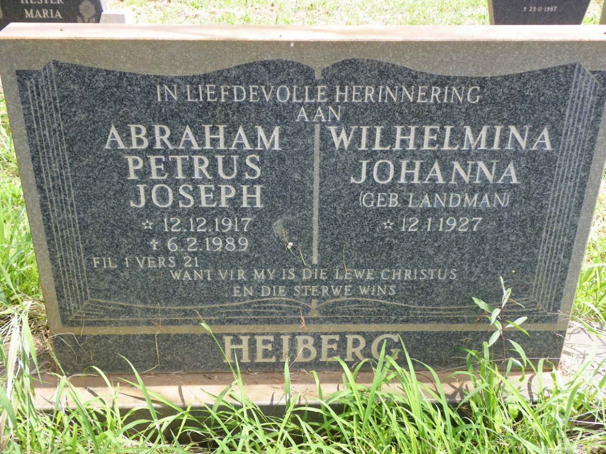 HEIBERG Abraham Petrus Joseph 1917-1989 &amp; Wilhelmina Johanna LANDMAN 1927-