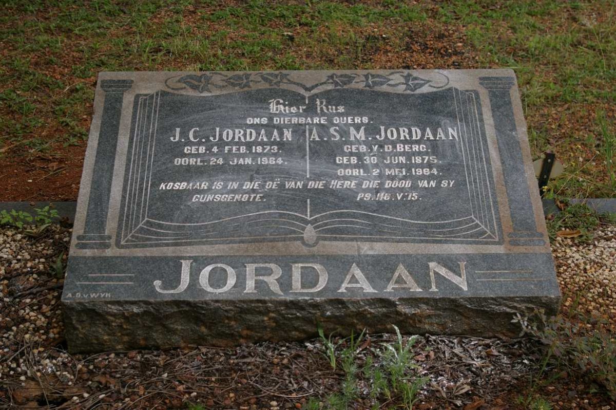 JORDAAN J.C. 1873-1964 &amp; A.S.M. VAN DER BERG 1875-1984