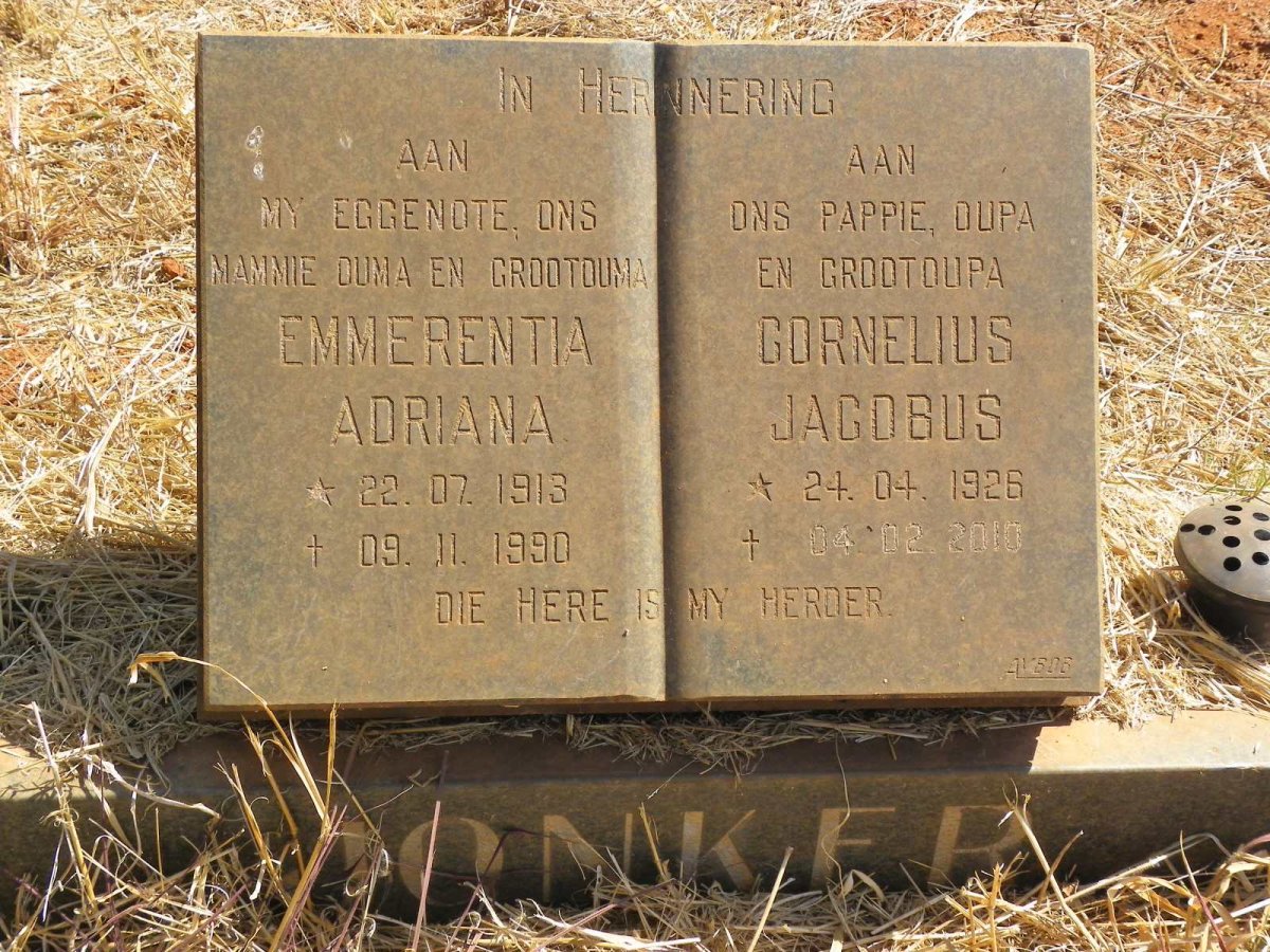 JONKER Cornelius Jacobus 1926-2010 & Emmerentia Adriana 1913-1990