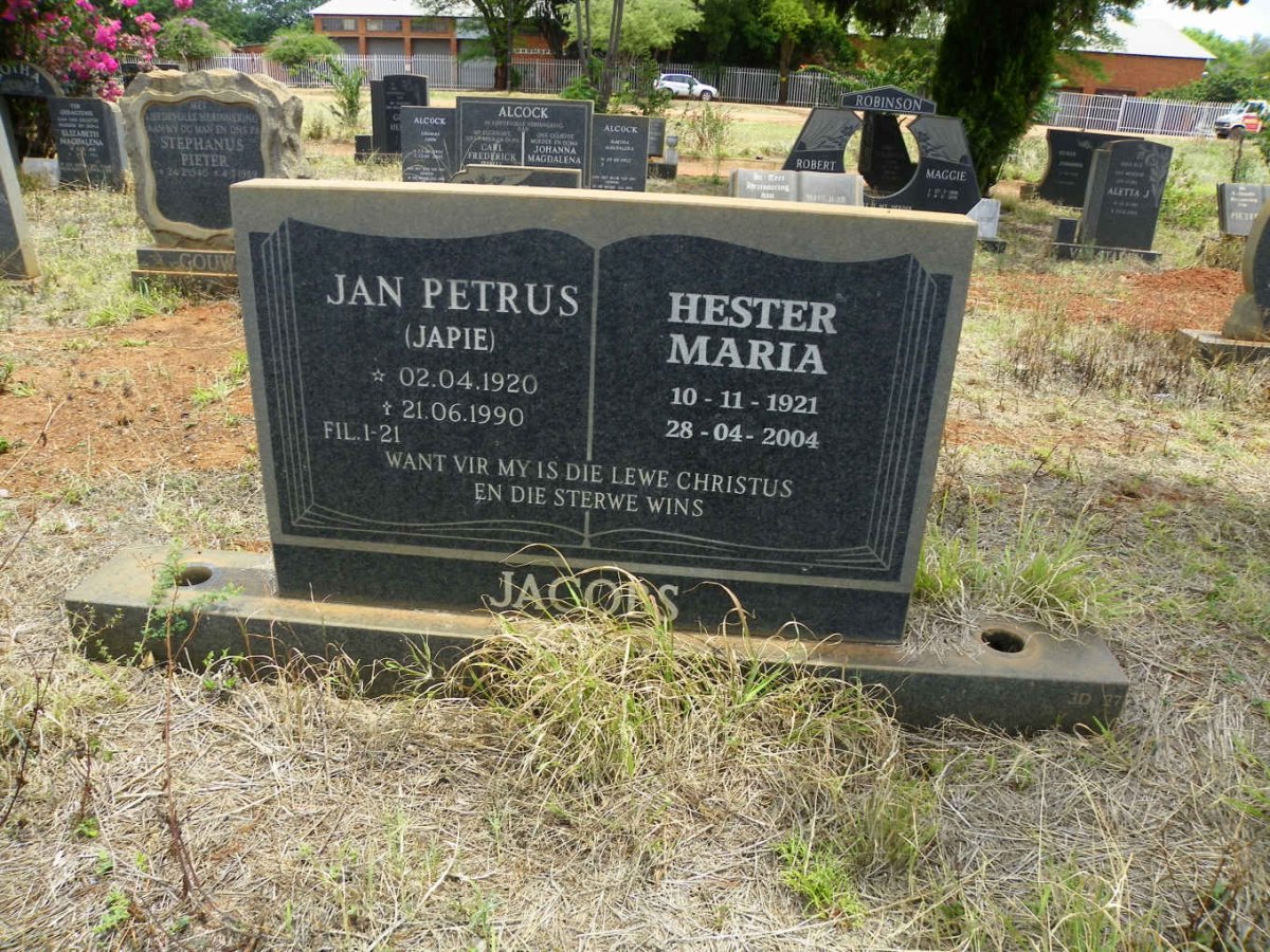 JACOBS Jan Petrus 1920-1990 &amp; Hester Maria 1921-2004