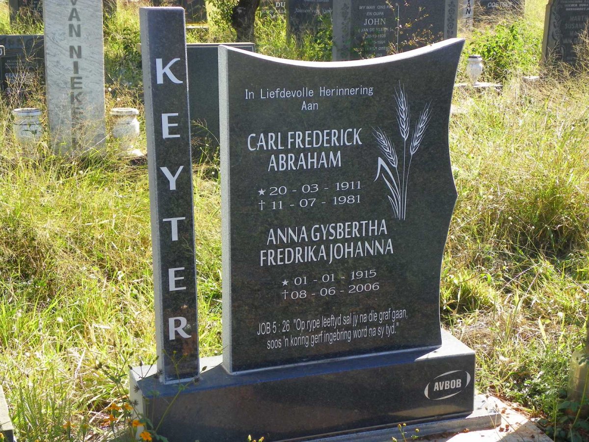 KEYTER Carl Frederick Abraham 1911-1981 &amp; Anna Gysbertha Fredrika Johanna 1915-2006