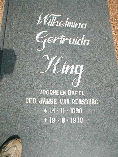 KING Wilhelmina Gertruida nee JANSE VAN RENSBURG 1898-1970