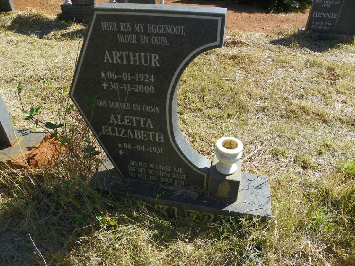 KLERK Arthur, de 1924-2000 & Aletta Elizabeth 1931-