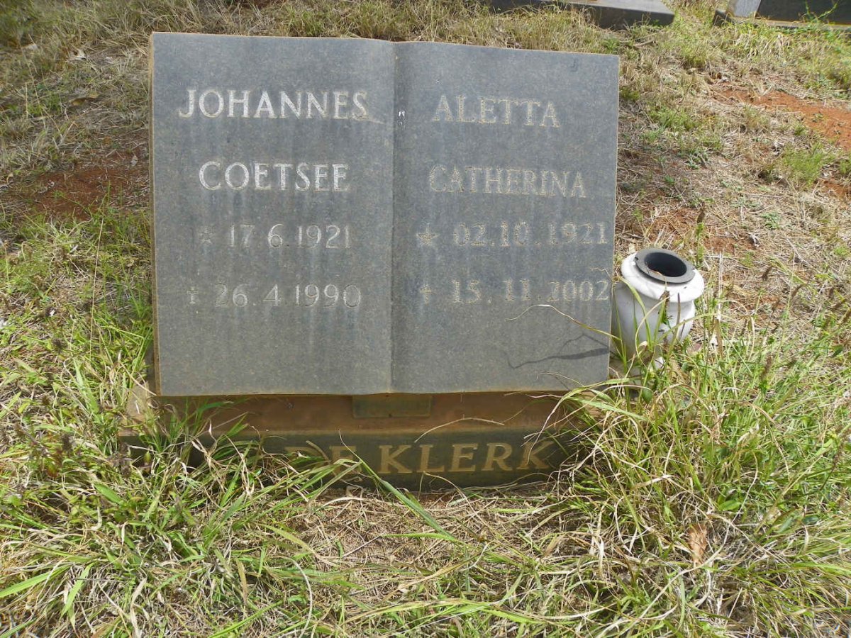 KLERK Johannes Coetsee, de 1921-1990 &amp; Aletta Catharina 1921-2002