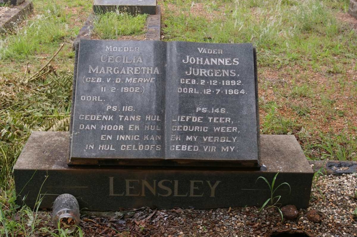LENSLEY Johannes Jurgens 1892-1964 &amp; Cecilia Margaretha VAN DER MERWE 1902-