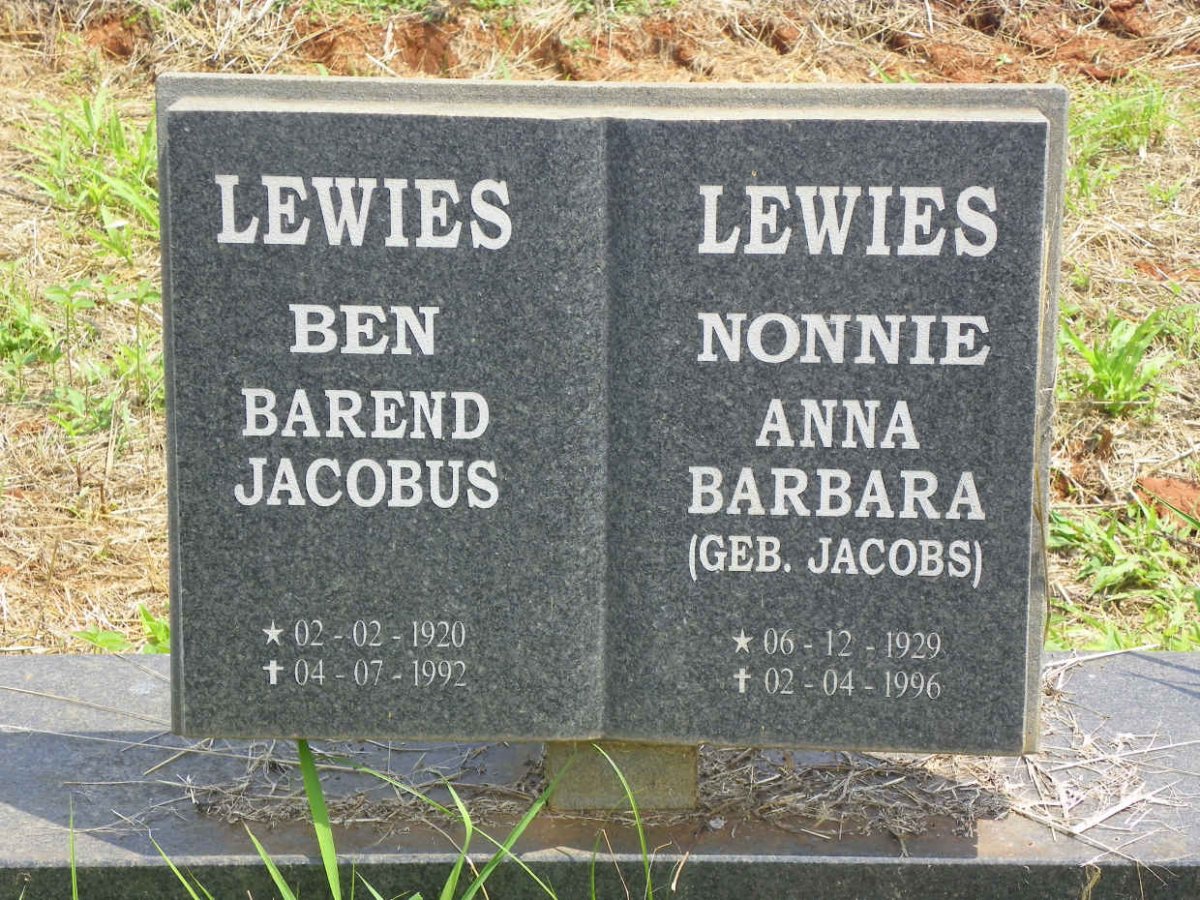 LEWIES Barend Jacobus 1920-1992 &amp; Anna Barbara JACOBS 1929-1996