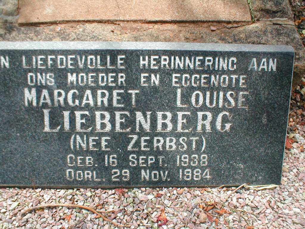 LIEBENBERG Margaret Louise nee ZERBST 1938-1984