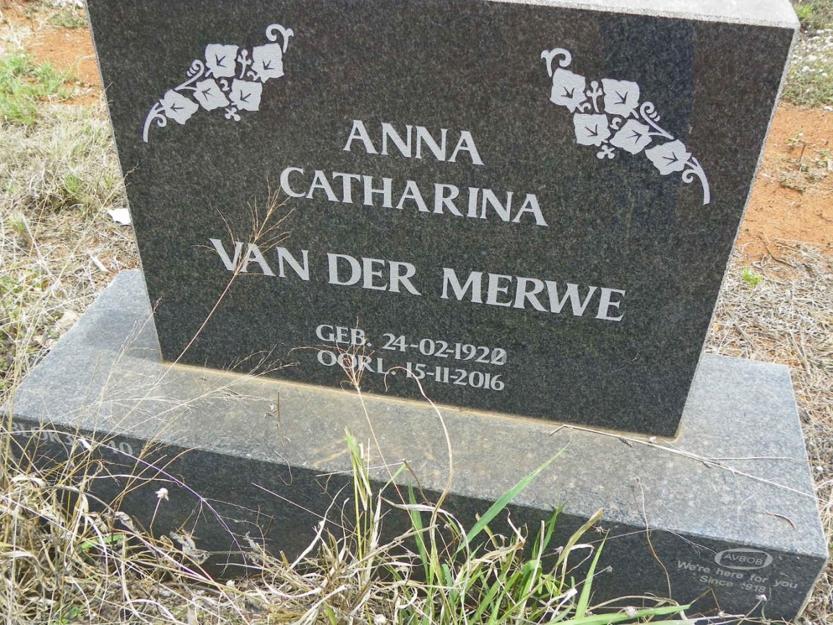 MERWE Anna Catharina, van der 1922-2016