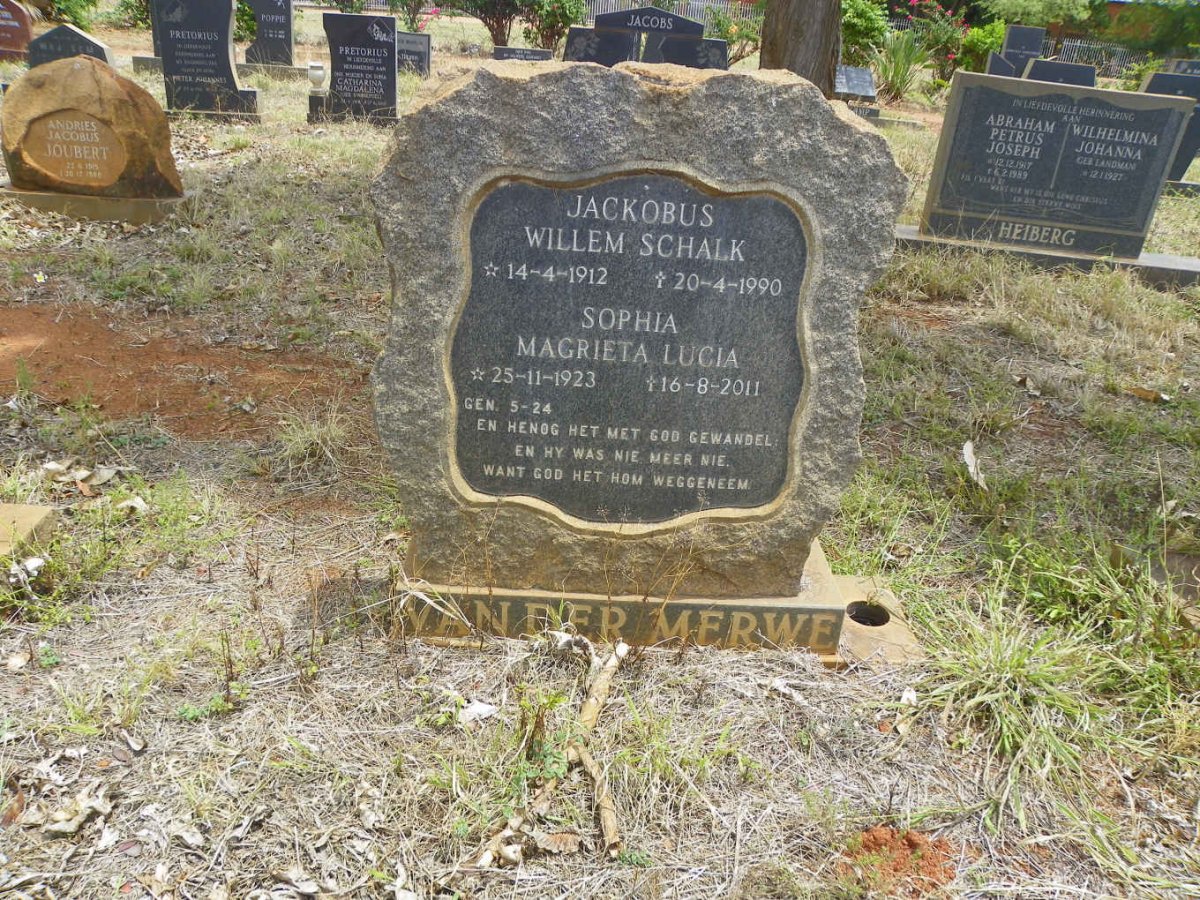 MERWE Jackobus Willem Schalk, van der 1912-1990 &amp; Sophia Magrieta Lucia 1923-2011