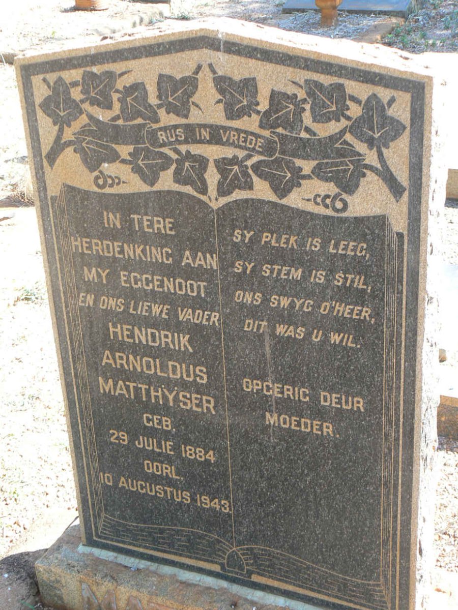 MATTHYSER Hendrik Arnoldus 1884-1943
