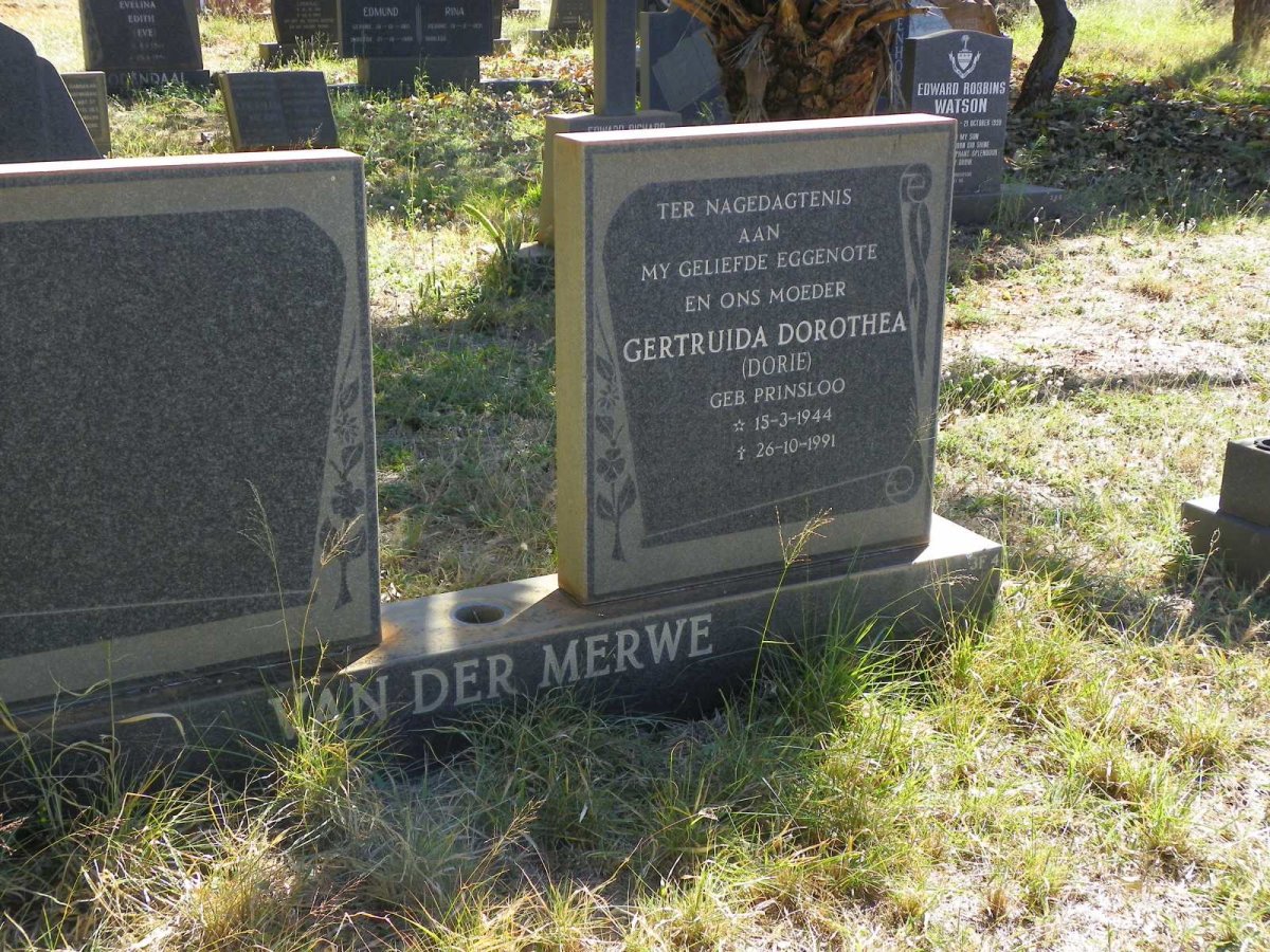 MERWE Gertruida Dorothea, van der nee PRINSLOO 1944-1991
