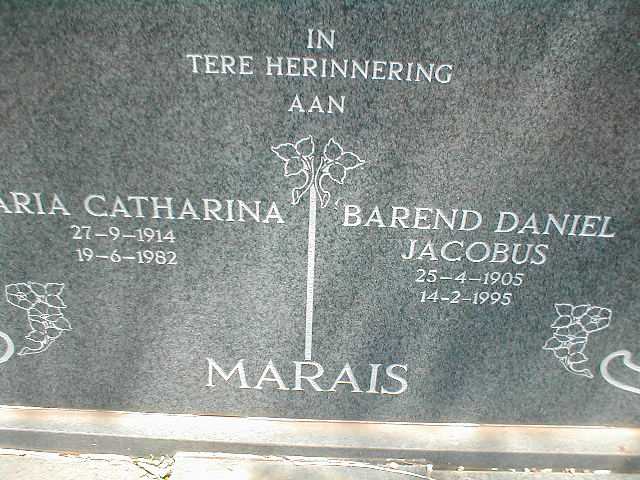 MARAIS Barend Daniel Jacobus 1905-1995 &amp; Maria Catharina 1914-1982
