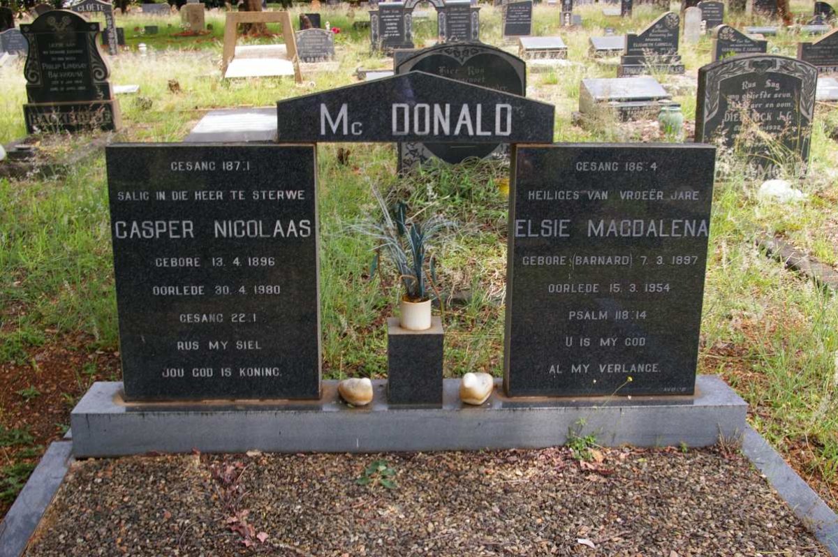 MCDONALD Casper Nicolaas 1896-1980 &amp; Elsie Magdalena BARNARD 1897-1954