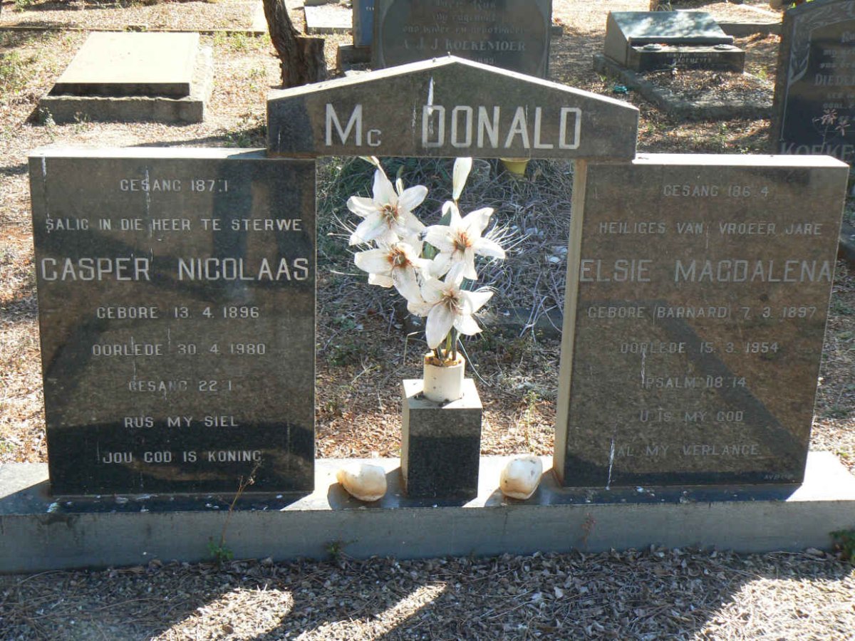 McDONALD Casper Nicolaas 1896-1980 &amp; Elsie Magdalena BARNARD 1897-1954