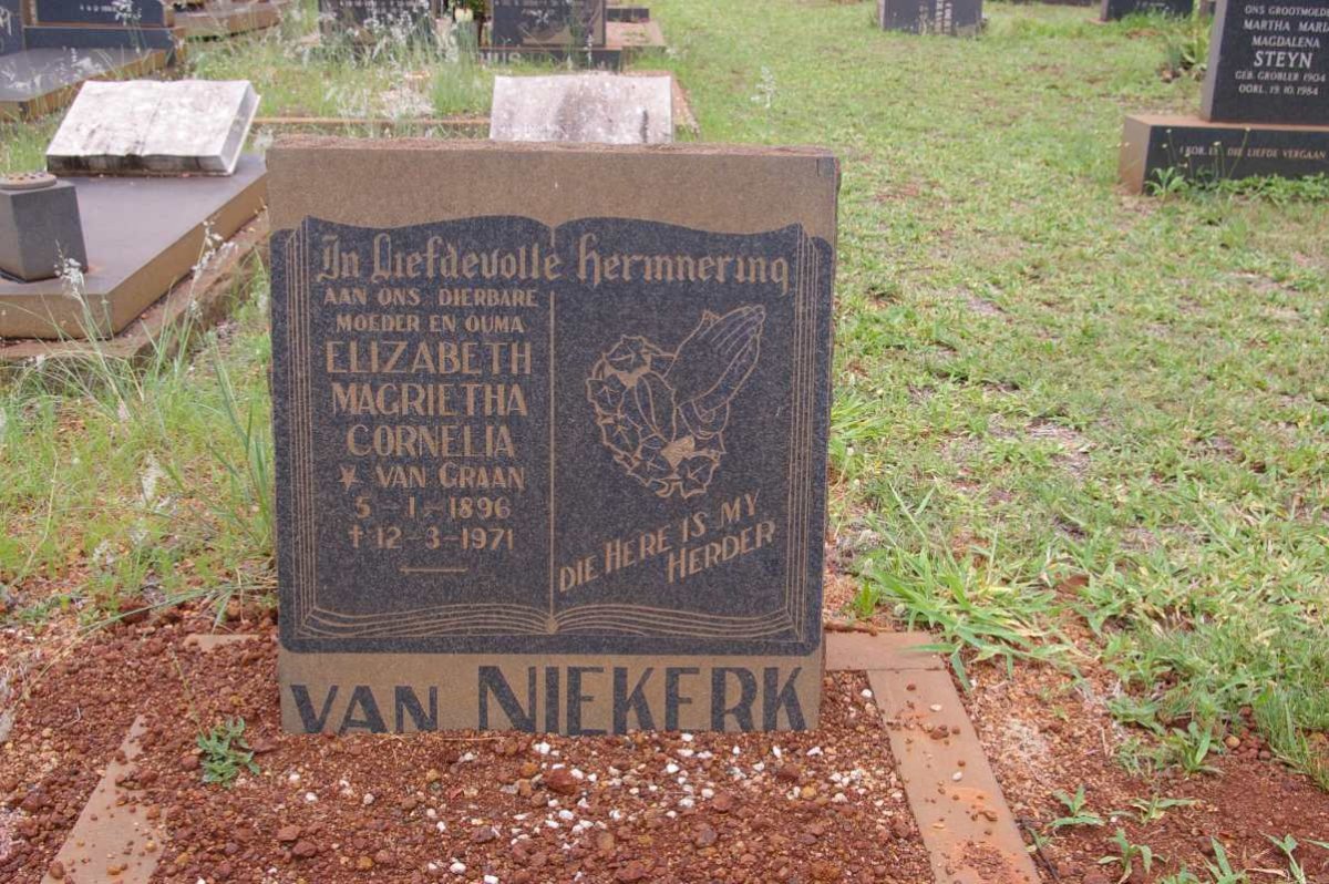 NIEKERK Elizabeth Magrietha Cornelia, van nee VAN GRAAN 1896-1971