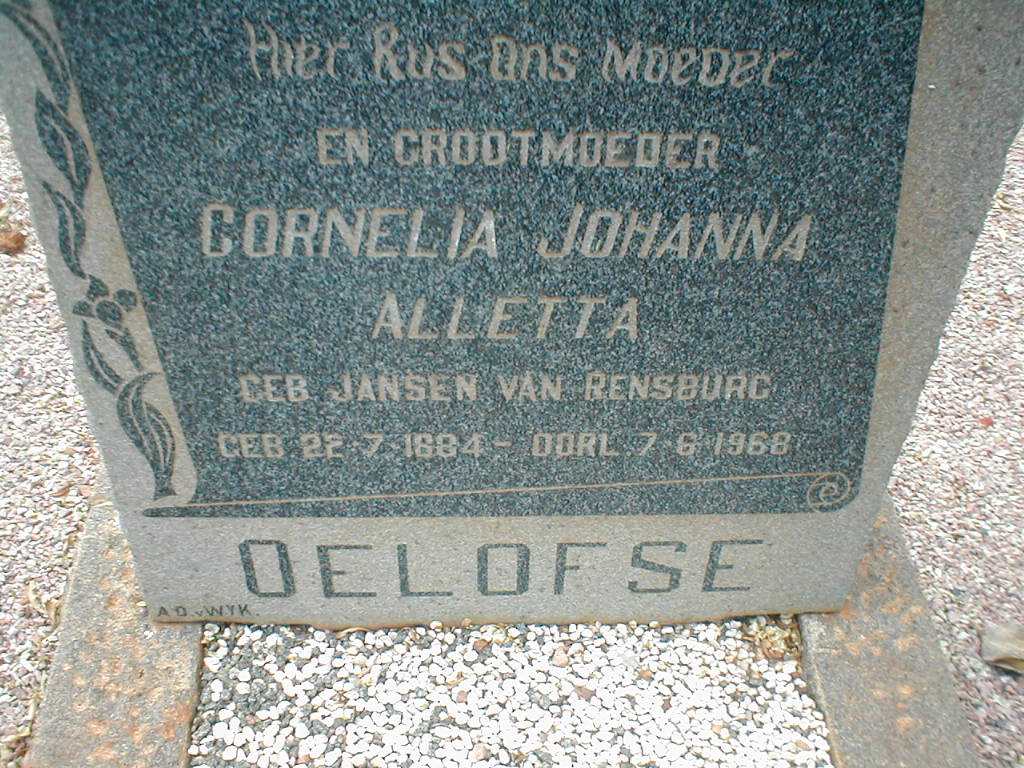 OELOFSE Cornelia Johanna Alletta geb. JANSEN VAN RENSBURG 1884-1968