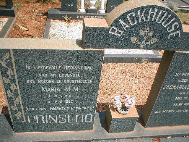 PRINSLOO Maria M.M. voorheen BACKHOUSE  geb. LOUW 1918-1987