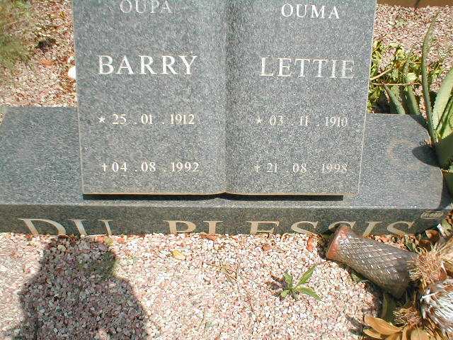 PLESSIS Barry, du 1912-1992 &amp; Lettie 1910-1998