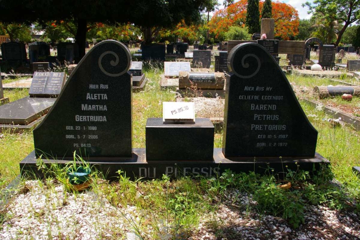PLESSIS Barend Petrus Pretorius, du 1907-1972 &amp; Aletta Martha Gertruida 1909-2006