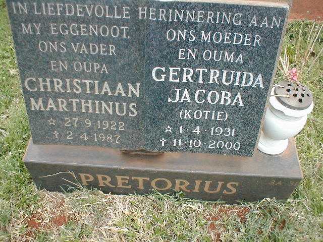 PRETORIUS Christiaan Marthinus 1922-1987 &amp; Gertruida Jacoba 1931-2000