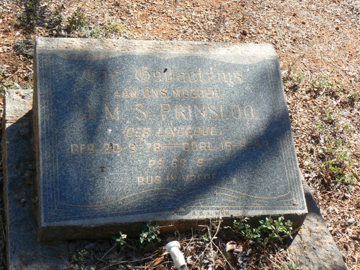 PRINSLOO M.S. nee LINDEQUE 1878-19?3