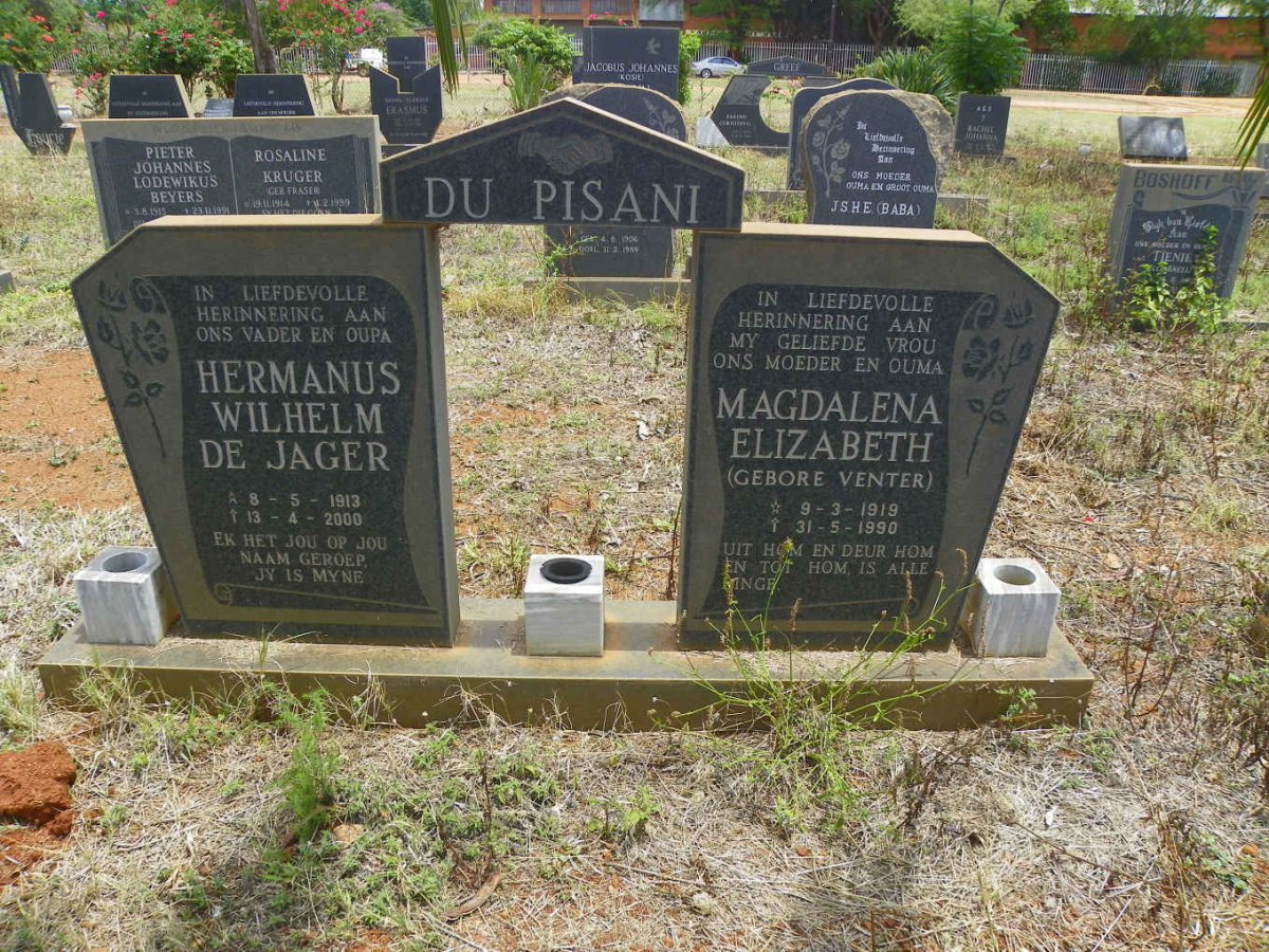 PISANI Hermanus Wilhelm de Jager, du 1913-2000 & Magdalena Elizabeth VENTER 1919-1990