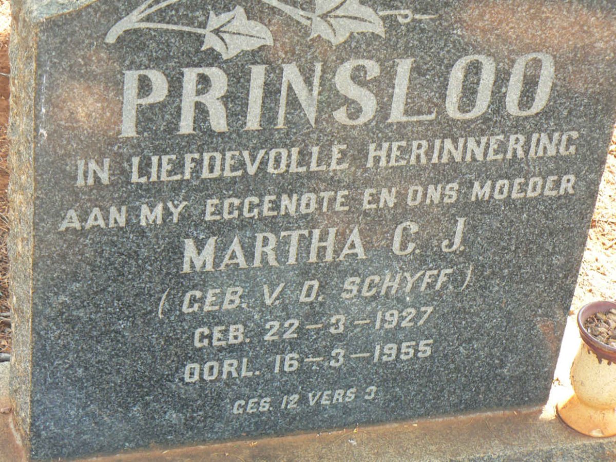 PRINSLOO Martha C.J. nee V.D. SCHYFF 1927-1955