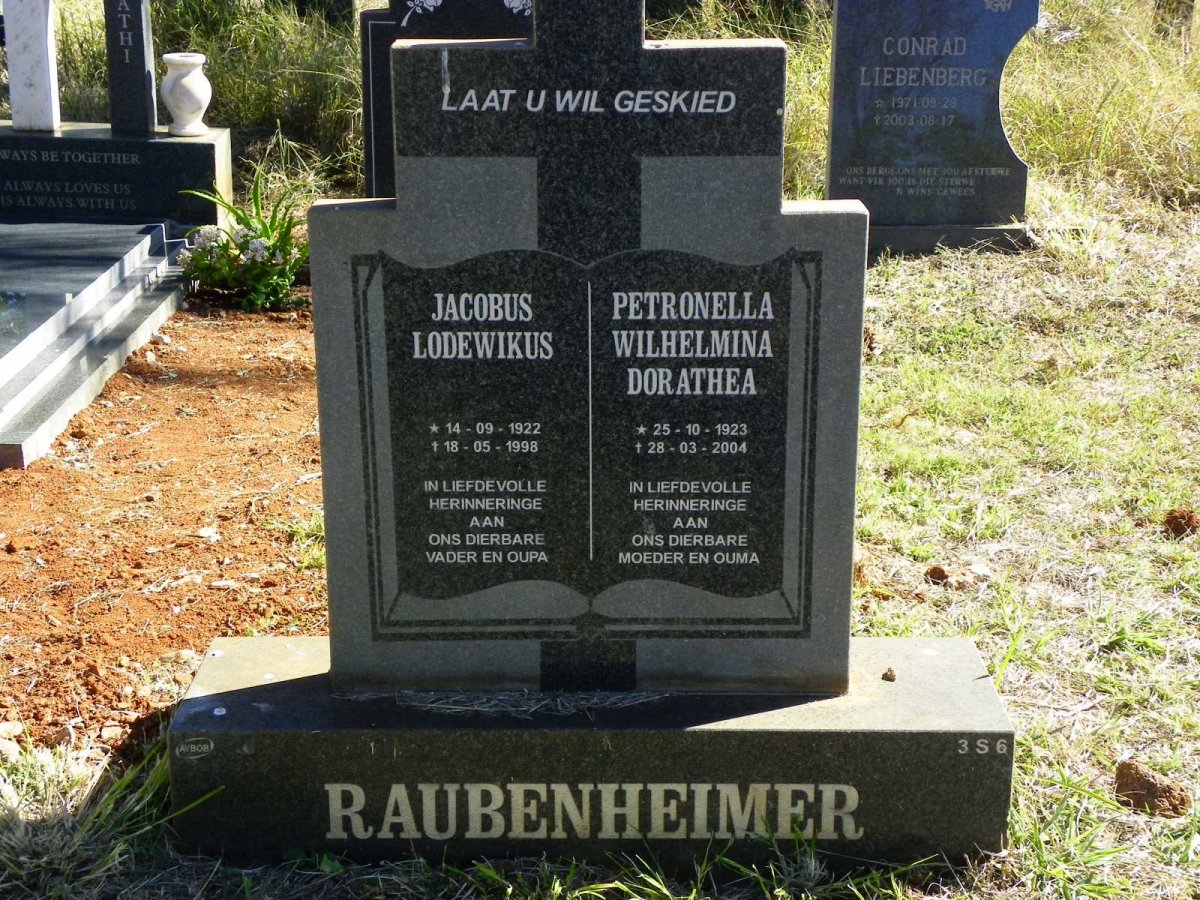 RAUBENHEIMER Jacobus Lodewikus 1922-1998 &amp; Petronella Wilhelmina Dorathea 1923-2004