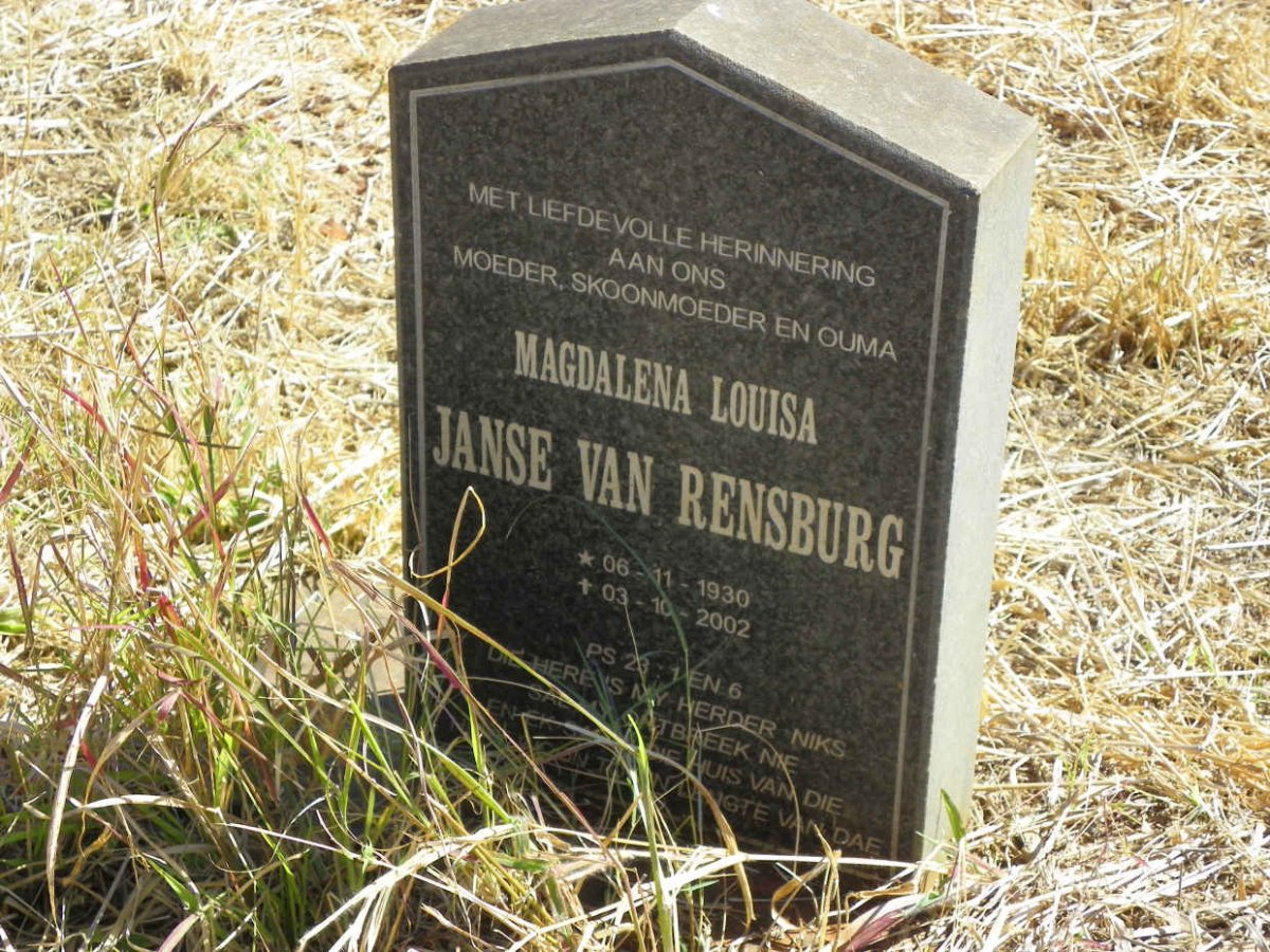 RENSBURG Magdalena Louisa, Janse van 1930-2002