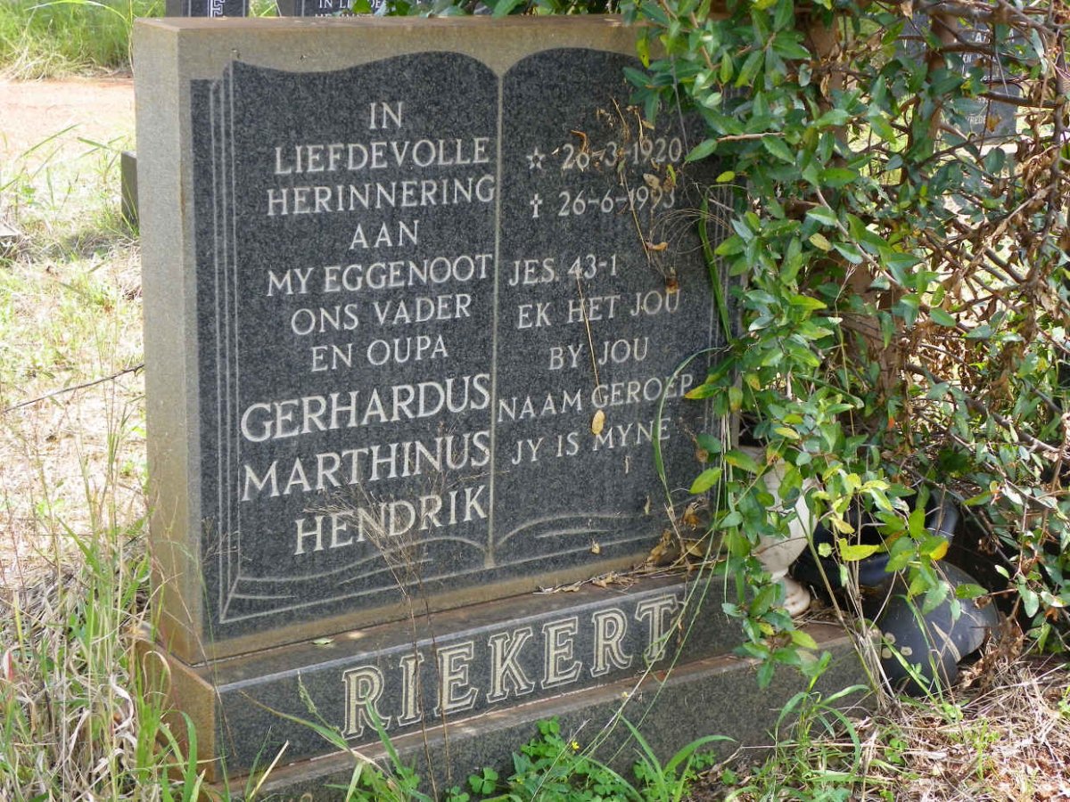 RIEKERT Gerhardus Marthinus Hendrik  1920-1993
