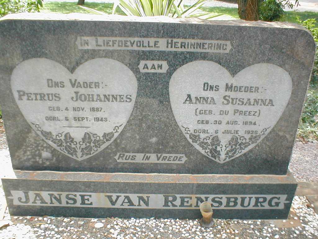 RENSBURG Petrus Johannes, Janse van 1887-1943 &amp; Anna Susanna DU PREEZ 1894-1936