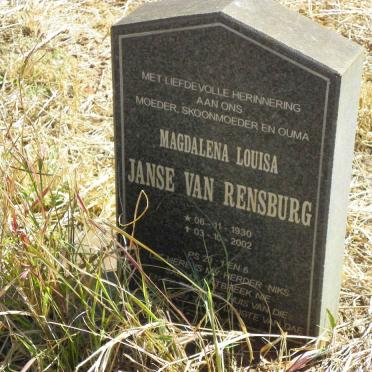 RENSBURG Magdalena Louisa, Janse van 1930-2002
