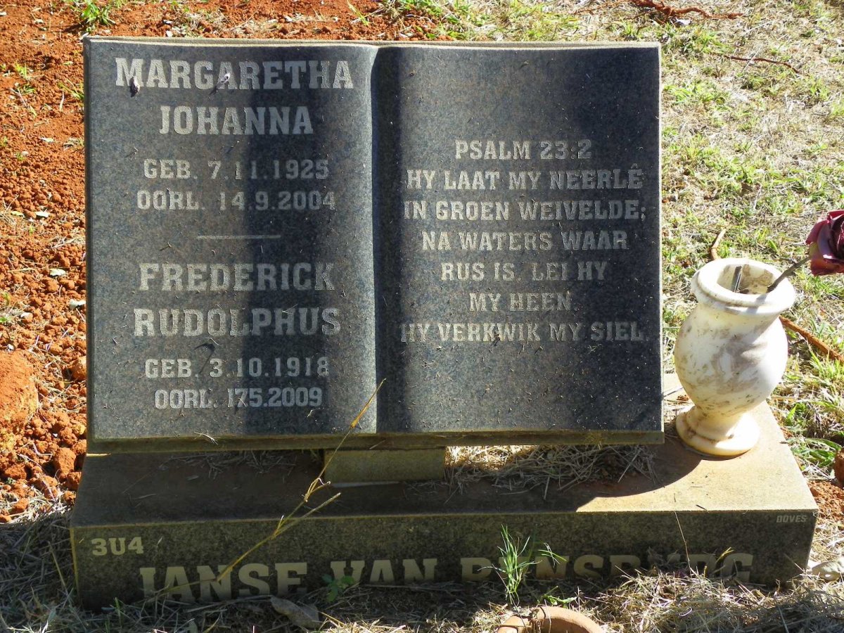 RENSBURG Frederick Rudolphus, Janse van 1918-2009 &amp; Margaretha Johanna 1925-2004