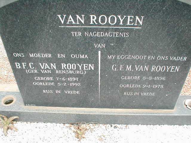 ROOYEN G.F.M., van 1896-1978 &amp; B.F.C. VAN RENSBURG 1897-1992