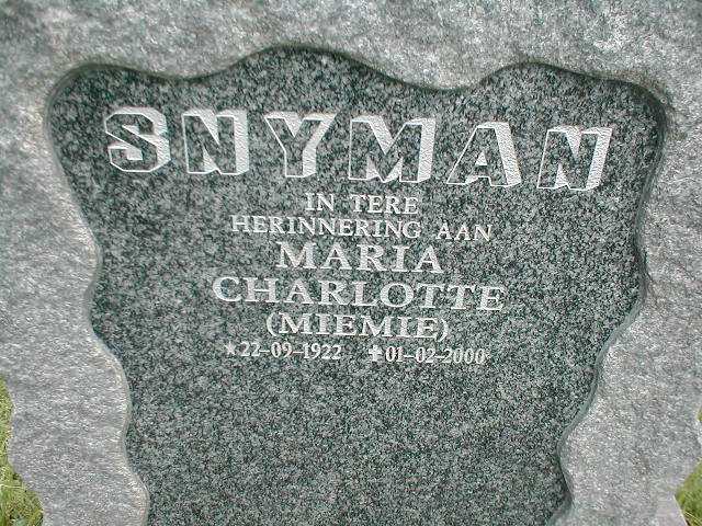 SNYMAN Maria Charlotte 1922-2000