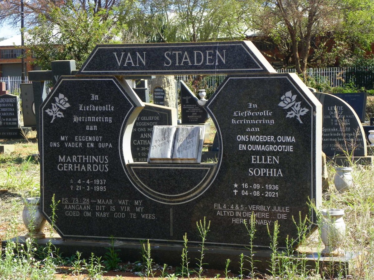 STADEN Marthinus Gerhardus, van 1937-1995 &amp; Ellen Sophia 1936-2021