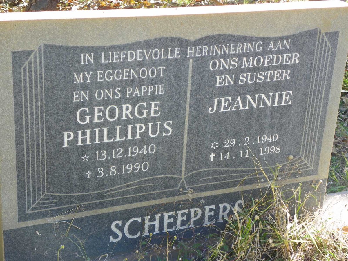 SCHEEPERS George Phillipus 1940-1990 &amp; Jeannie 1940-1998