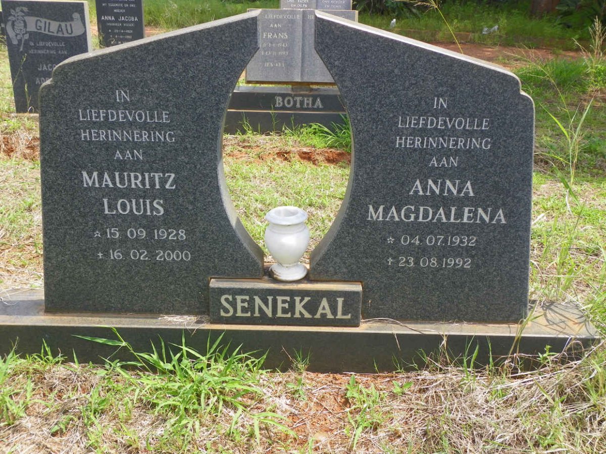SENEKAL Mauritz Louis 1928-2000 Anna Magdalena 1932-1992