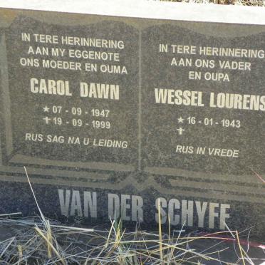 SCHYFF Wessel Lourens, van der 1943- & Carol Dawn 1947-1999