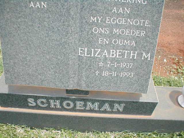 SCHOEMAN Elizabeth M. 1937-1993