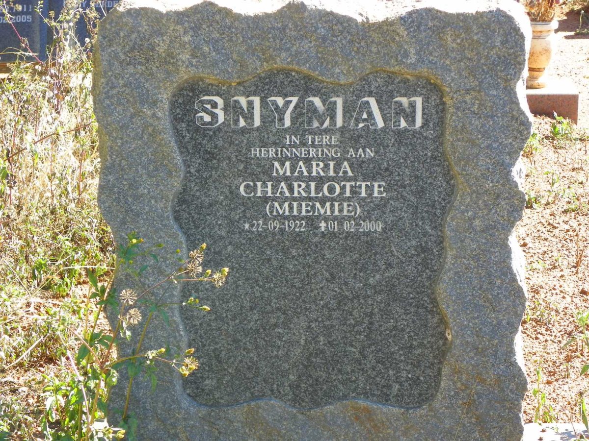 SNYMAN Maria Charlotte 1922-2000