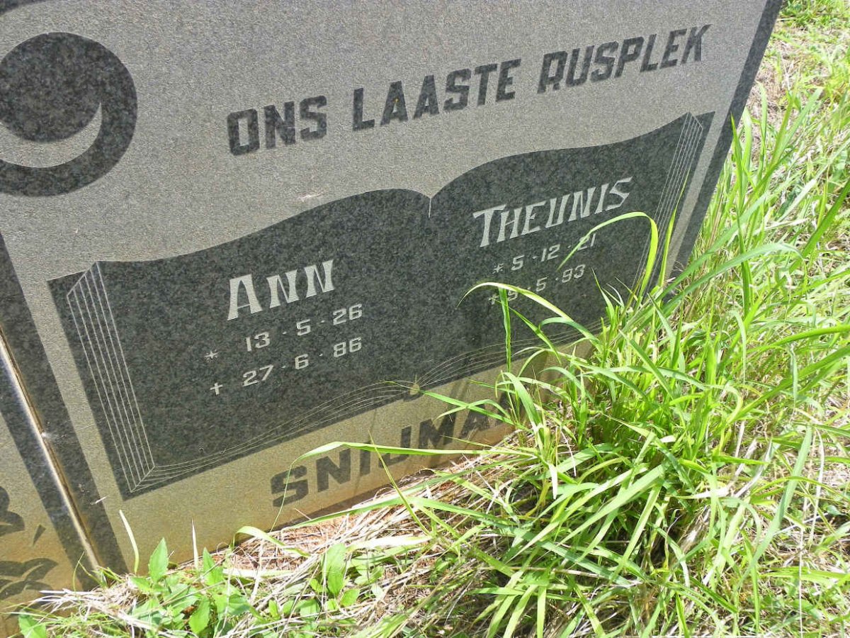 SNIJMAN Theunis 1921-1986 &amp; Ann 1926-1986