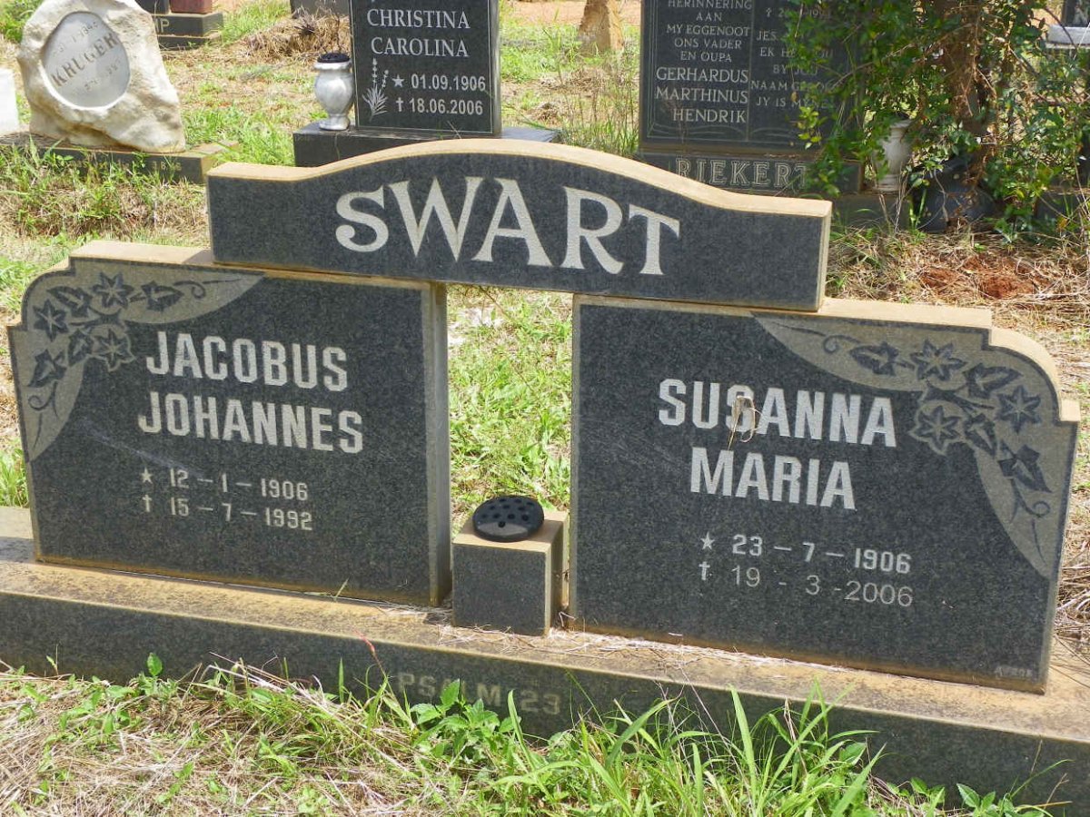 SWART Jacobus Johannes 1906-1992 &amp; Susanna Maria 1906-2006