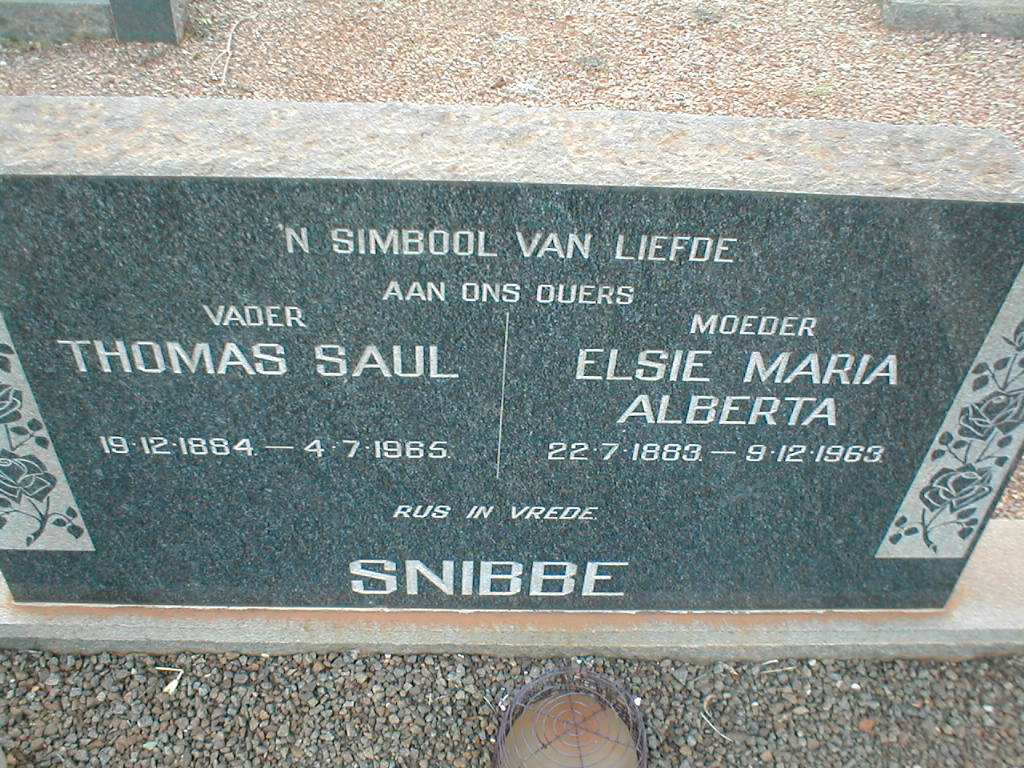 SNIBBE Thomas  Saul 1884-1965 &amp; Elsie Maria Alberta 1883-1963