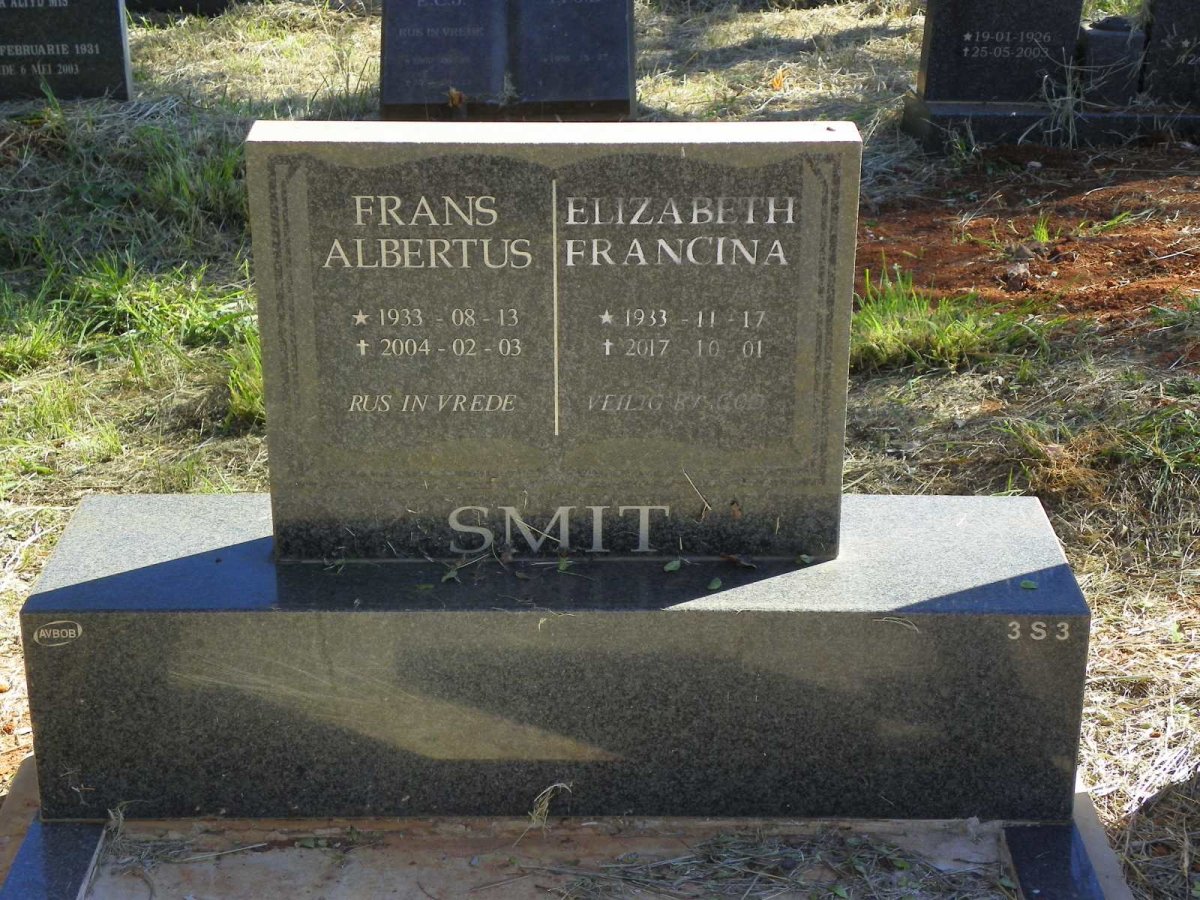 SMIT Frans Albertus 1933-2004 &amp; Elizabeth Francina 1933-2017