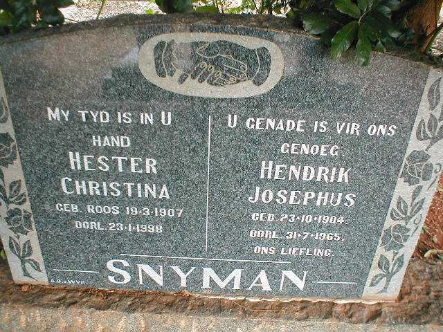 SNYMAN Hendrik Josephus 1904-1965 &amp; Hester Christina ROOS 1907-1998