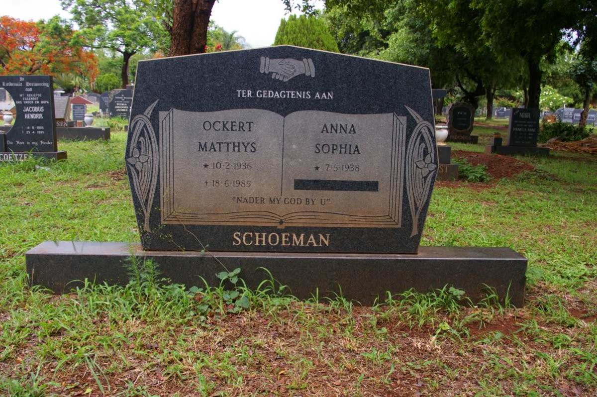 SCHOEMAN Ockert Matthys 1936-1985 &amp; Anna Sophia 1938-